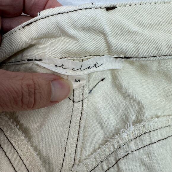 Et Clet Lightweight Denim Embroidered Jeans Wide Leg Western Cream Brown Medium - Picture 8 of 9